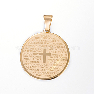 304 Stainless Steel Flat Round with Word Lord's Prayer Cross Pendants, Golden, 33x30x1.5mm, Hole: 5x9mm(X-STAS-P085-25)