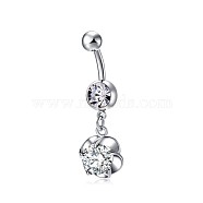 Piercing Jewelry, Brass Cubic Zirconia Navel Ring, Belly Rings, Lead Free & Cadmium Free, Flower, Platinum, Clear, 41.5x13.5mm(AJEW-EE0006-21A)