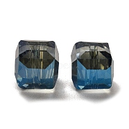 Electorplated Glass Beads, Rainbow Plated, Faceted, Cube, Royal Blue, 10~11x10~11x10~11mm, Hole: 1mm(EGLA-E006-2L)
