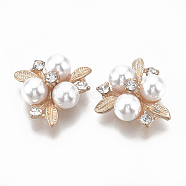 Alloy Cabochons, with Rhinestone and ABS Plastic Imitation Pearl, Flower, Creamy White, Light Gold, 23x23x9mm(PALLOY-S065-06)