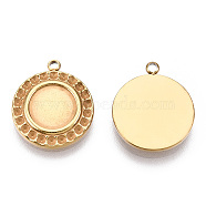 304 Stainless Steel Pendant Cabochon Settings, Pendant Rhinestone Settings, Flat Round, Nickel Free, Real 14K Gold Plated, Tray: 8mm, Fit For 1.2mm Rhinestone, 16.5x14x2mm, Hole: 1.5mm(STAS-T060-56G)
