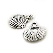 Tibetan Style Alloy Pendants, Shell, Antique Silver, 18x15x2.5mm, Hole: 1.5mm(FIND-CJC0014-05AS)