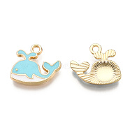 Alloy Charms, with Enamel, Whale, Light Gold, Sky Blue, 14x15x2mm, Hole: 1.8mm(X-ENAM-S119-040B)