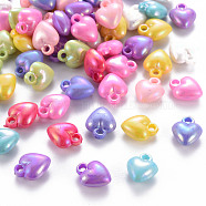 Opaque Acrylic Charms, Dyed, AB Color, Heart, Mixed Color, 11.5x9.5x5.5mm, Hole: 1.6mm, about 1660pcs/500g(MACR-S373-37I)