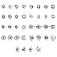 36Pcs 9 Style 304 Stainless Steel Stud Earring Settings, Mixed Flower, Stainless Steel Color, 4pcs/style(STAS-UN0027-06)