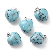 Synthetic Turquoise Pendants, with Platinum Brass Loops, Heart, 18~19x15~15.5x6~8mm, Hole: 6x2.5~3mm(G-I311-A33)
