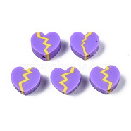 Handmade Polymer Clay Beads, for DIY Jewelry Crafts Supplies, Heart, Lilac, 8x9~9.5x4~4.5mm, Hole: 1.8mm(CLAY-N008-023D)