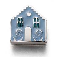 304 Stainless Steel Slide Charms, Enamel Style, House, Light Steel Blue, Stainless Steel Color, 12x11x3.5mm, Hole: 8x1.5mm(STAS-P270-41P-01)