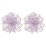 Resin Flower Stud Earrings with 304 Stainless Steel Pins, Lilac, 23x21mm(EJEW-JE05359-01)