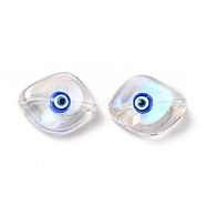 Transparent Glass Beads, with Enamel, Horse Eye with Evil Eye Pattern, Blue, 20x16x9.5mm, Hole: 1.4mm(GLAA-F121-01I)