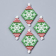 MIYUKI & TOHO Japanese Seed Beads, Handmade Links, Rhombus with Christmas Snowflake Loom Pattern, Medium Sea Green, 36x22.5x2mm, Hole: 1.5mm(SEED-Q037-019)