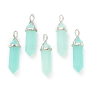 Glass Pendants, with Platinum Tone Brass Findings, Bullet, Pale Turquoise, 39.5x12x11.5mm, Hole: 4.5x2.8mm(G-M378-01P-D02)