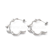 304 Stainless Steel Twist Ring Stud Earrings, Half Hoop Earrings, Stainless Steel Color, 26x28.5mm(EJEW-D095-08P)