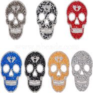 Skull Rhinestone Patches, Iron/Sew on Appliques, Costume Accessories, for Clothes, Bag Pants, Shoes, Cellphone Case, Mixed Color, 90x65x2mm, 7 colors, 1pc/color, 7pcs/set(DIY-FH0002-05)