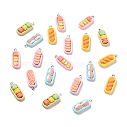 Oval Imitation Food Opaque Resin Pendants, with Platinum Tone Iron Loops, Food Charm, Mixed Color, 32x13x7.5~9mm, Hole: 2x2.6mm(RESI-G043-C04)