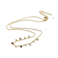 Colorful Rhinestone Flat Round Charms Bib Necklaces, with Ion Plating(IP) 304 Stainless Steel Ball Chains, Golden, 16.54 inch(42cm)(NJEW-F318-04G)