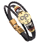 Braided Leather Cord Retro Multi-strand Bracelets, with Wood Beads, Hematite Beads and Alloy Findings, Flat Round,  Antique Bronze, Aries, 8-1/4 inch(21cm)(BJEW-L616-20A)