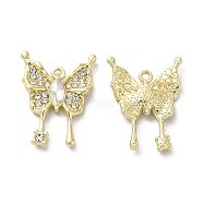 Alloy Crystal Rhinestone Pendant, with Glass, Light Gold, Lead Free & Cadmium Free, Butterfly Charm, Clear, 22.5x17x3mm, Hole: 1.4mm(PALLOY-K001-079G-01)