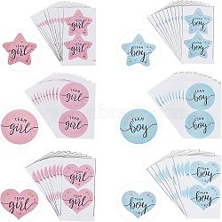 SUPERFINDINGS 120Pcs 3 Style TEAM Girl and Boy Stickers, Adhesive Label Sealing Stickers, for Candy & Gift Packaging Paste, Mixed Color, 11~11.5x5.8~6.8x0.02cm, 20 sheets/color, 2 color/style(DIY-FH0003-23)