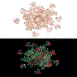 Luminous Resin Decoden Cabochons, Glow in the Dark, Two Tone, Bowknot with Heart, Pink, 9.5x8.5x2.5mm(RESI-N039-83A)