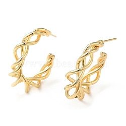 Brass Wire Twist Stud Earrings, Half Hoop Earrings, Real 18K Gold Plated, 28.5x7mm(EJEW-C070-02G)
