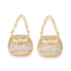 Brass Micro Pave Cubic Zirconia Pendants, Bag Charms, Real 18K Gold Plated, 28x16x3.2mm, Hole: 1.2mm, bag: 15.5x16x3.2mm(KK-T070-52G)