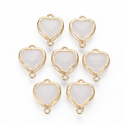 Glass Links Connectors, with Golden Plated Brass Edge, Faceted, Heart, WhiteSmoke, 18x13.5x5mm, Hole: 1.4mm(GLAA-S130-38)