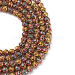 Electroplated Natural Lava Rock Beads Strands, Round, Bumpy, Goldenrod, 10.5mm, Hole: 1mm, about 39pcs/Strand, 15.55 inch(39.5cm)(G-S352-30D-07)