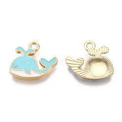 Alloy Charms, with Enamel, Whale, Light Gold, Sky Blue, 14x15x2mm, Hole: 1.8mm(X-ENAM-S119-040B)
