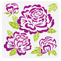 PET Hollow Out Drawing Painting Stencils, for DIY Scrapbook, Photo Album, September Peony, 30x30cm(DIY-WH0391-0579)