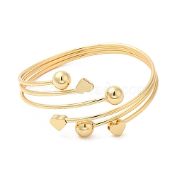 Rack Plating Brass Heart with Round Open Cuff Bangle for Women, Cadmium Free & Lead Free, Real 18K Gold Plated, Inner Diameter: 2-1/4 inch(5.55cm)(BJEW-M298-07G)