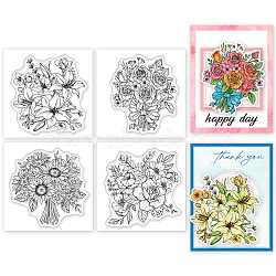 4Pcs 4 Styles PVC Stamp, for DIY Scrapbooking, Flower, 55x55mm, 1pc/style(DIY-WH0487-0056)