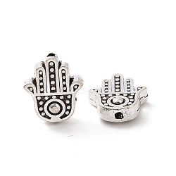 Tibetan Style Alloy Beads, Hamsa Hand/Hand of Miriam, Antique Silver, 12x10x3.5mm, Hole: 1.2mm, 943pcs/1000g(FIND-H038-35AS)