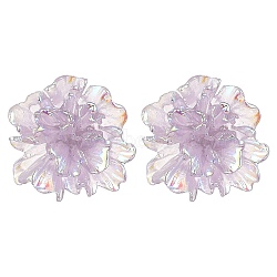 Resin Flower Stud Earrings with 304 Stainless Steel Pins, Lilac, 23x21mm(EJEW-JE05359-01)