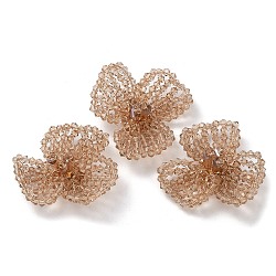 Glass Beaded Cabochons, Cluster Beads, with Golden Plated Brass Perforated Disc Settings, Flower, Camel, 14x40x34mm(FIND-G058-03D)