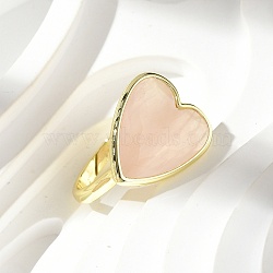 Heart Brass Natural Rose Quartz Finger Rings, Long-Lasting Plated, 20x18mm, Inner Diameter: 18mm(RJEW-D304-01G-B)