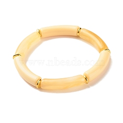 Two Tone Acrylic Curved Tube Beaded Stretch Bracelet, Chunky Bracelet for Women, Gold, Inner Diameter: 2-1/8 inch(5.5cm)(BJEW-JB07971-02)