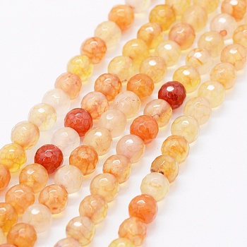 Faceted Natural Agate Beads Strands, Dyed & Heated, Round, Orange, 6mm, Hole: 0.5mm, about 63pcs/strand, 14.4 inch(36.5cm)