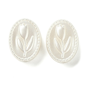 ABS Plastic Imitation Pearl Beads, Oval with Tulipa, White, 15.5x11.5x7mm, Hole: 3mm