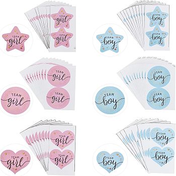 SUPERFINDINGS 120Pcs 3 Style TEAM Girl and Boy Stickers, Adhesive Label Sealing Stickers, for Candy & Gift Packaging Paste, Mixed Color, 11~11.5x5.8~6.8x0.02cm, 20 sheets/color, 2 color/style