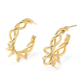 Brass Wire Twist Stud Earrings, Half Hoop Earrings, Real 18K Gold Plated, 28.5x7mm