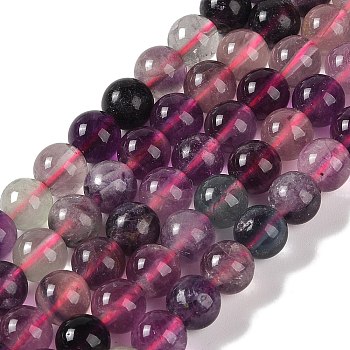 Natural Fluorite Beads Strands, Round, 8mm, Hole: 1mm, about 45~47pcs/strand, 15.16''(38.5cm)