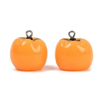 Oapaque Resin Pendants, Tomato, with Platinum Iron Loop, Orange, 21.5x21.5mm, Hole: 2mm