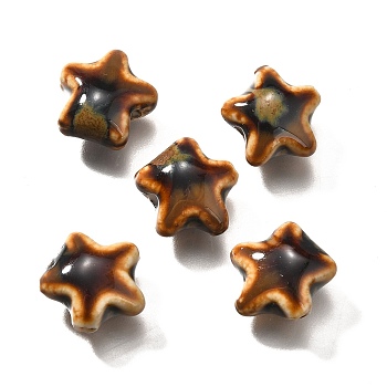 Handmade Porcelain Beads, Star, Chocolate, 13.5x15x7.5mm, Hole: 2mm