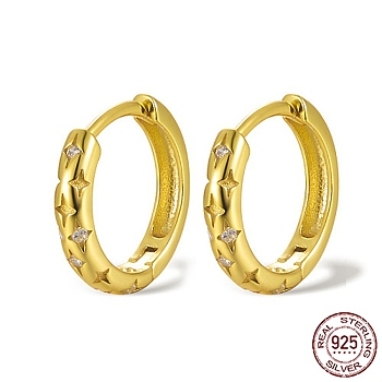 925 Sterling Silver Hoop Earrings, Cubic Zirconia Earring for Women, Real 18K Gold Plated, 11x11x2mm