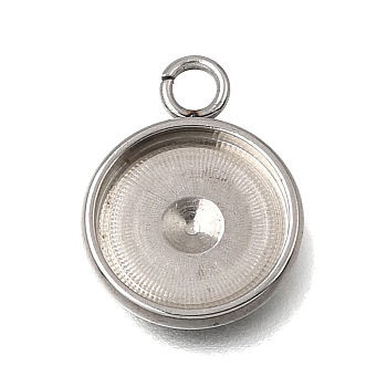 304 Stainless Steel Pendant Cabochon Settings, Flat Round, Stainless Steel Color, Tray: 10mm, 15.5x12x2mm, Hole: 2mm