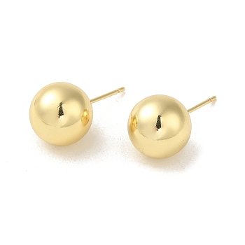 Rack Plated Brass Ball Stud Earrings for Women, Lead Free & Cadmium Free, Long-Lasting Plated, Real 18K Gold Plated, 23.5x11.5mm