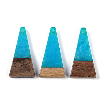 Resin & Wood Pendants, Triangle Charms, Dodger Blue, 28.5x14x3.5mm, Hole: 1.6mm