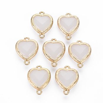 Glass Links Connectors, with Golden Plated Brass Edge, Faceted, Heart, WhiteSmoke, 18x13.5x5mm, Hole: 1.4mm