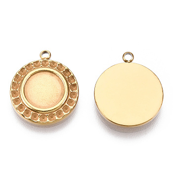 304 Stainless Steel Pendant Cabochon Settings, Pendant Rhinestone Settings, Flat Round, Nickel Free, Real 14K Gold Plated, Tray: 8mm, Fit For 1.2mm Rhinestone, 16.5x14x2mm, Hole: 1.5mm